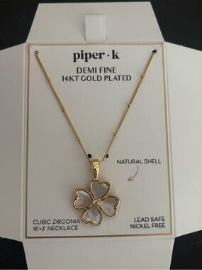 Piper Gold Plated Four-Leaf Clover Necklace with Natural Shell and CZ